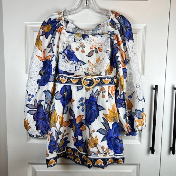 FARM Rio Off-White Summer Flowers Lenzing™ Ecovero™ Euroflax™ Romper Sz  S - Picture 2 of 8